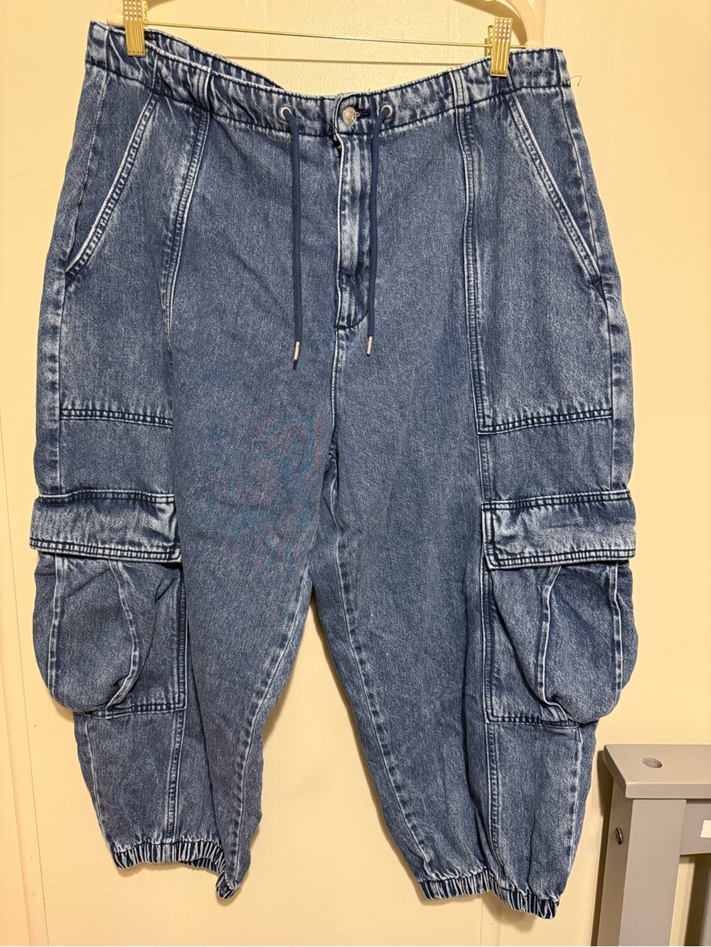 Blue Denim Cargo Jogger Trousers